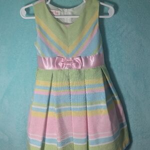 Jessica Ann Pastel Stripe Satin-Bow Party Dress. Size 2t.